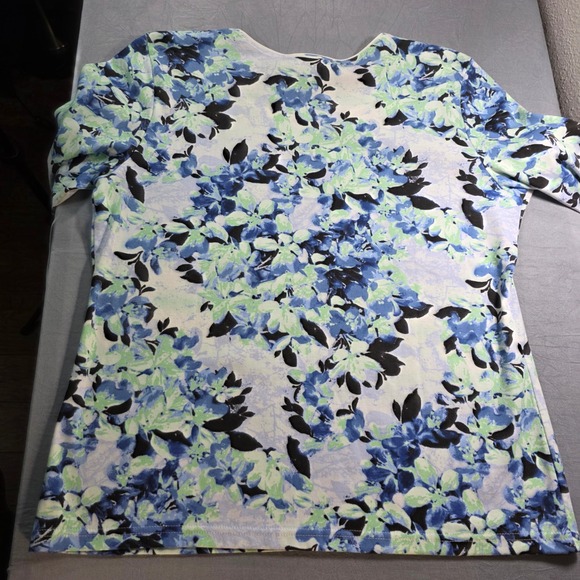 Karen Scott Petites Floral Scoop Neck 3/4 Sleeve Top Persian Blue PXL New - Picture 2 of 6